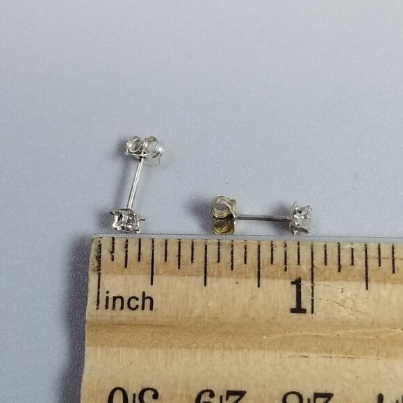 Vintage Sterling Silver Rhinestone Stud Earrings, Small Second Hole, Estate - Picture 6 of 7